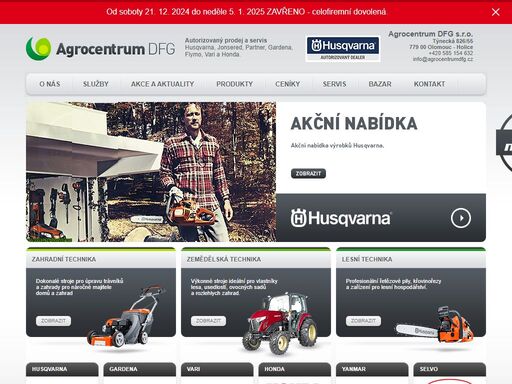 zahradní, zemědělská, lesní technika - husqvarna honda vari gardena olomouc - agrocentrum dfg s.r.o. olomouc