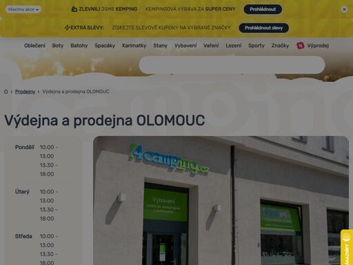 pořiďte na pobočce olomouc vybrané outdoorové a kempingové vybavení nebo vyzvedněte svou objednávku z e-shopu 4camping! info o prodejně zde ?
