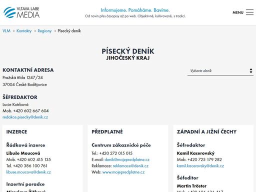 kontakty na redakci - písecký deník