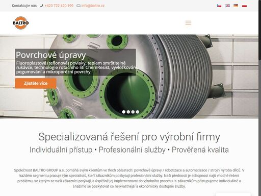 společnost baltro group a.s. pomáhá zákazníkům s řešením problémů spojených s ochranou povrchů, robotizací i automatizací a výrobou dílců.