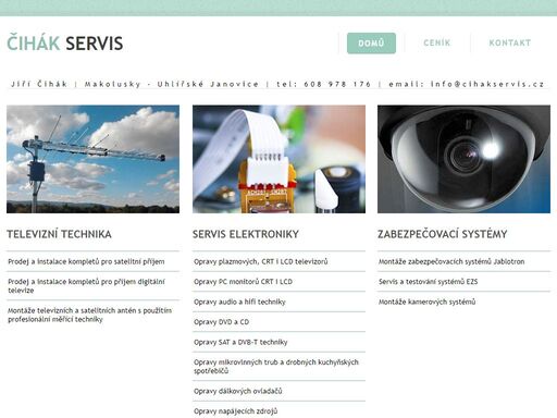 montáže antén, montáže satelitů, opravy elektroniky, montáž zabezpečovacích systémů