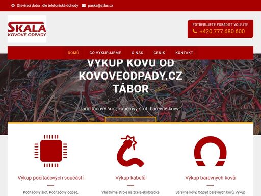 zpracováváme kovové odpady typu: počítačový šrot, kabelový šrot, barevné kovy, odpad barevných kovů, šrot neželezných kovů, třísky, špony barevných kovů