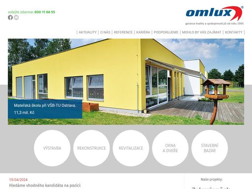 omlux, zatepleni fasád, rekonstrukce bytů, rekonstrukce domů, revitalizace panelových domů, nízkoenergetické domy na klíč, fasády, zateplení, rekonstrukce, revitalizace, střechy, zateplení, hydroizolace, ploché střechy, šikmé střechy, plastová okna,