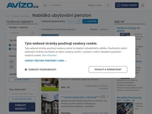 online bazar avízo.cz nabízí mnoho aktuálních inzerátů s nabídkou ubytování - penzion. vyberte si z naší nabídky