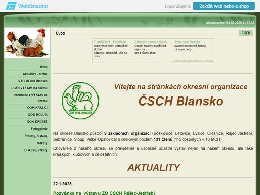 okresní organizace čsch blansko, boskovice, letovice, lysice, ráje-jestřebí. chovatelé králíků, holubů a drůbeže. výstavy, prodej