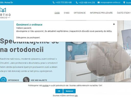 ortodontická ordinace se nachází v centru chrudimi a poskytujeme komfortní služby v oblasti řešení ortodontických vad pomocí snímatelných i pevných rovnátek.