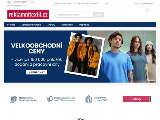 velkoobchod s reklamním textilem, pracovními oděvy a oblečením