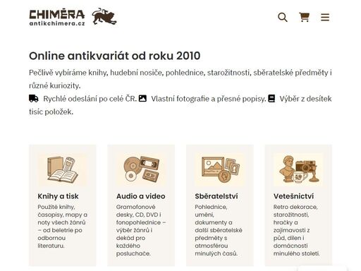 antik chiméra, antikvariát,ostrava,prodej,výkup,staré,knihy,mapy,noty, pohlednice,vinyly,cd,sběratelství,umění,bazar,retro knihy a tisk, audio a video, sběratelství i vetešnictví v antikvariátu chiméra. vlastní foto, přesné popisky, rychlé odeslání.