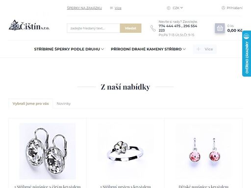 zabýváme se výrobou a prodejem stříbrných šperků s drahými kameny, přírodními perlami, opály, zirkony a krystaly swarovski. zakoupit u nás můžete náušnice, dětské náušnice, přívěsky, řetízky, náramky, náhrdelníky a prsteny všech velikostí.
