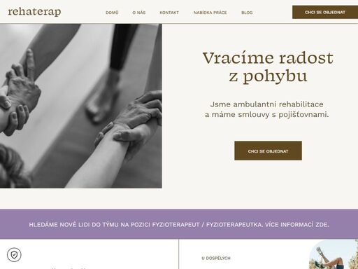 jsme ambulantní rehabilitace a vracíme radost z pohybu! máme smlouvy s pojišťovnami a krátké objednací lhůty. svěřte se do rukou zkušeným profesionálům.
