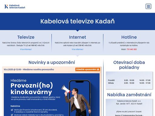 poskytovatel internetového, televizního a rádiového připojení v kadani