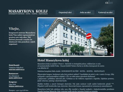vítejte v kongresovém centru  prostory kongresového centra se nacházejí v masarykově koleji v rezidenční části prahy 6 se skvělou dostupností, jak do centra města, tak i na dálniční síť. mezinárodní letiště václava havla je vzdálené pouze 20 min. jízdy.