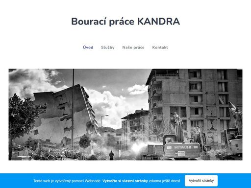 jsme specializovaná firma na demolici budov a staveb. nabízíme ruční bourání, bourání malou mechanizací, výkopové práce, přípravu stavenišť a terénní úpravy. snažíme se vždy pracovat efektivně a kvalitně, s ohledem na bezpečnost a ochranu životního prostředí.