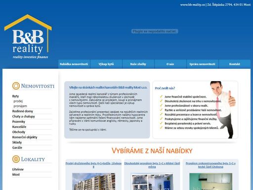 stránky b&b reality - reality, investice, finace - litvínov, most, vtelno