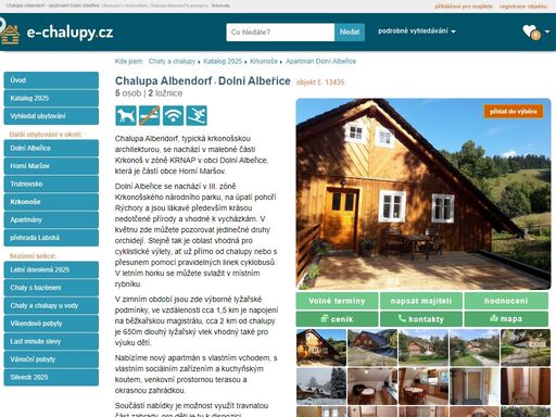 chalupa albendorf? ubytování dolní albeřice v krkonoších. apartmán k pronájmu: kapacita 5 osob - 2 ložnice. provoz: léto, zima, víkendové pobyty, vánoce, silvestr.