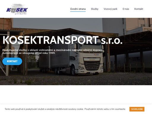 jsme kosektransport. naše firma poskytuje služby v oblasti vnitrostátní a mezinárodní nákladní silniční dopravy, tyto služby zajišťujeme převážně vlastními vozy.
