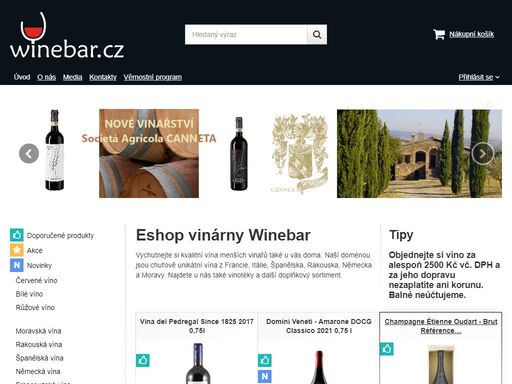 internetová vinotéka winebar s pestrou nabídkou vín. rakouská a španělská vína doplňují moravská a další vína z celého světa. prodáváme také vinotéky.