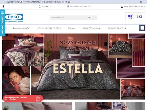 kamenný obchod a e-shop. nejširší výběr froté produktů rakouské značky vossen. nabízíme ručníky, osušky, župany, koupelnové předložky, saunové kilty. povlečení z pravé egyptské bavlny německé značky estella. využijte nejvýhodnější ceny!