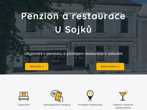 ubytování - otevřeno celoročně, restaurace - hotová jídla. penzion a restaurace u sojků v kouřimi. 