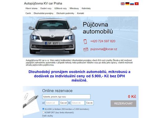 půjčovna aut kv car nabízí krátkodobý i dlouhodobý pronájem vozů všech tříd značky škoda a též možnost zapůjčení náhradního automobilu v případě nehody nebo poškození vašeho vozu po dobu jeho opravy, včetně možnosti úhrady půjčovného pojišťovnou.