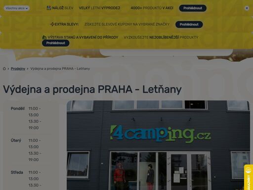 pořiďte na pobočce letňany vybrané outdoorové a kempingové vybavení nebo vyzvedněte svou objednávku z e-shopu 4camping! info o prodejně zde ?