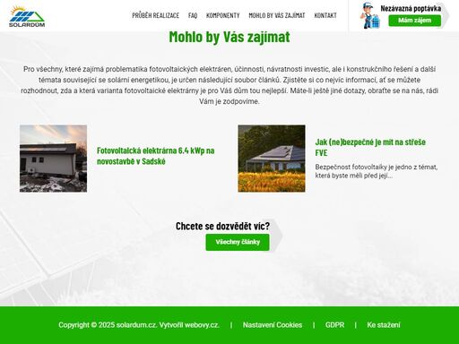 realizujeme fotovoltaické elektrárny na klíč. certifikované solární panely montujeme na střechy. naší náplní práce je fotovoltaika pro rodinné domy.