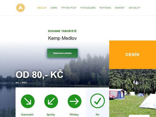 rodinné tábořiště medlov nabízí pohodlné ubytování pro nenáročné turisty. ubytování ve stanech a karavanech. koupání v rybníku medlov.