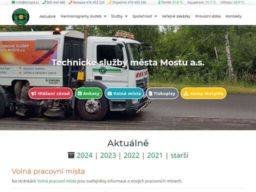 technické služby města mostu a.s. - svoz odpadů, čištění města, údržba komunikací, údržba zeleně, zimní údržba, pohřební služba