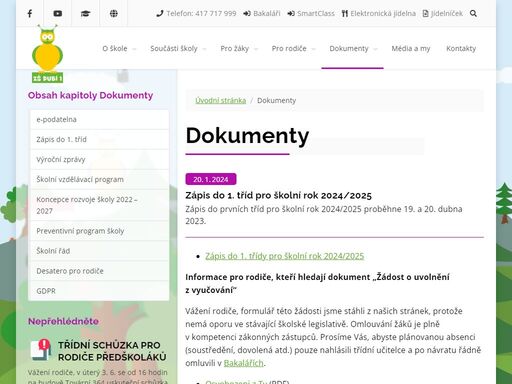 užitečné informace pro všechny rodiče i žáky, týkající se výuky i volného času. všechno o organizaci školního roku i o lidech u nás pracujících. družina, školní jídelna, školská rada, žákovský školní parlament, důležité dokumenty – a ještě něco navíc.