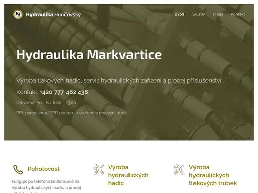 výroba tlakových hadic, servis hydraulických zařízení a prodej příslušenství.