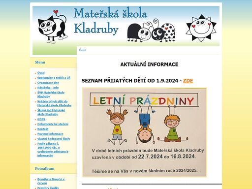 webové stránky mateřské školy kladruby okr. tachov