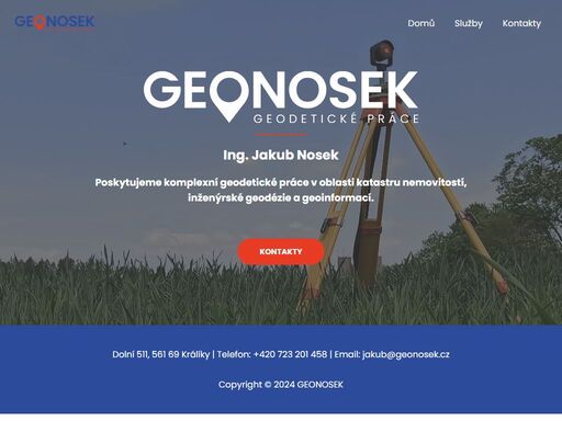 ing. jakub nosek - geonosek nabízí služby v oblasti geodézie a geoinformací. vytyčování staveb, geometrické plány, podklady pro projekty.