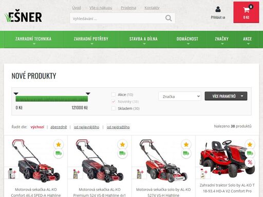 rodinný e-shop ešner s prodejnou v okřínku je autorizovaný prodejce a servis výrobků al-ko a stiga. prodává sekačky, traktory, frézy a zahradnické potřeby.