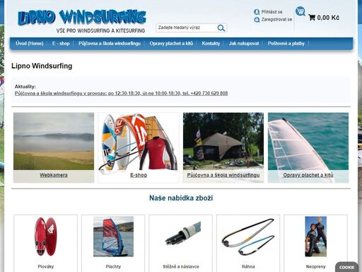 windsurfing, kitesurfing, e-shop, prodejna, půjčovna a škola. lipno, černá v pošumaví, webcam, počasí.