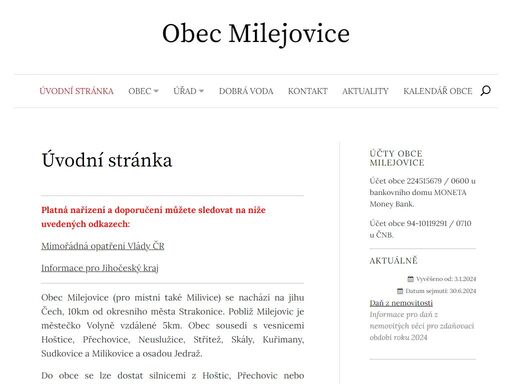 oficiální web obce milejovice