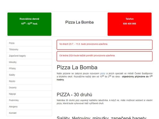 pizza la bomba - stránky českobudějovické pizzerie. rozvážímeme každý den od 10.00 do 2.00 do rána v českých budějovicích a okolí.