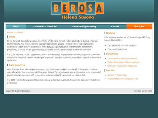 berosa.cz informace o firmě, nabídka služeb - ekonomika, prodej zdravotnických prstředků
