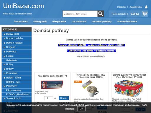 unibazar.com - pozor - nejsme klasický bazar - veškeré nabízené zboží je nové. nad 500kč = doprava zdarma.
