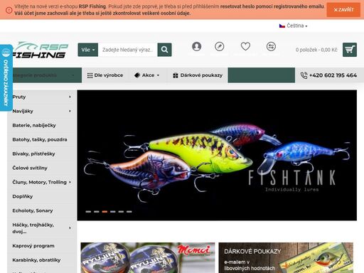 internetový obchod s rybářskými potřebami - rybářské navijáky, pruty, boty, oblečení, křesla a další vybavení