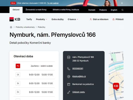seznam a vyhledávání poboček a bankomatů komerční banky.