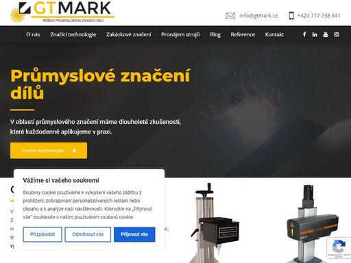 gtmark.cz - průmyslové značení dílů a výrobků. prodej, podpora, servis značící technologie. laser-ražba-odval