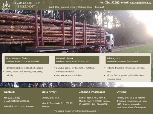 saltica spol. s r.o., dřevařská obchodní společnost - těžba, výkup a přeprava dřeva, palivové dřevo - radnice u rokycan