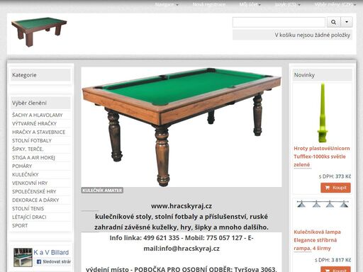 hracskyraj.cz - výroba, servis a prodej billiardových stolů, ruské závěsné zahradní kuželky, stolní fotbaly