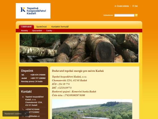 webová stránka tepelného hospodářství kadaň, s.r.o.