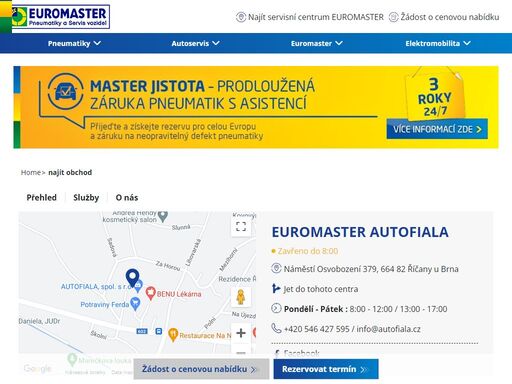 autoservisní centrum euromaster, opravy a údržba vozidel, široká nabídka pneumatik - říčany u brna 664 82