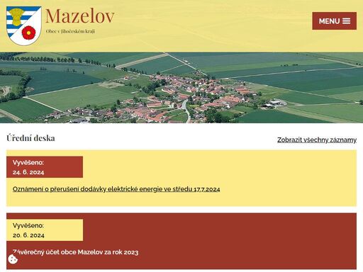 obec mazelov. obec leží ve starém sídelním území - třeboňské pánvi - a v historických pramenech je poprvé zmiňována v r. 1396.