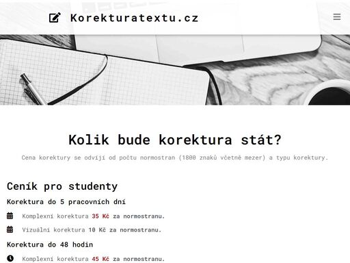 korektury od 10 kč ? jazyková korektura ? stylistická korektura ? typografická korektura ? osobní manuál ? vizuální korektura ? překlad abstraktu.