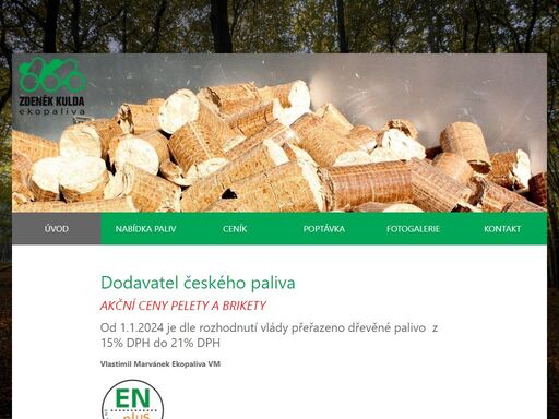 prodej a distribuce dřevěných pelet a briket české společnosti zdeněk kulda ekopaliva.
