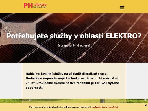 ph-elektro! jsme odborníci na fotovoltaiku, ohřev vody, alarmy, gps monitoring, kamerové systémy a domácí telefony v oblasti klatovy a domažlice.