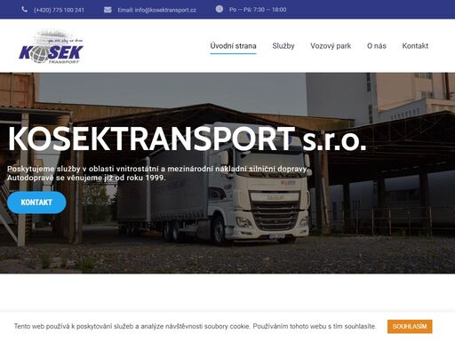 jsme kosektransport. naše firma poskytuje služby v oblasti vnitrostátní a mezinárodní nákladní silniční dopravy, tyto služby zajišťujeme převážně vlastními vozy.